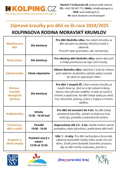 Volnočasové kroužky pro děti 2024/2025 Moravský Krumlov