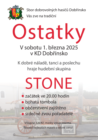 Pozvánka na tradiční Ostatky v Dobřínsku 1.3.2025