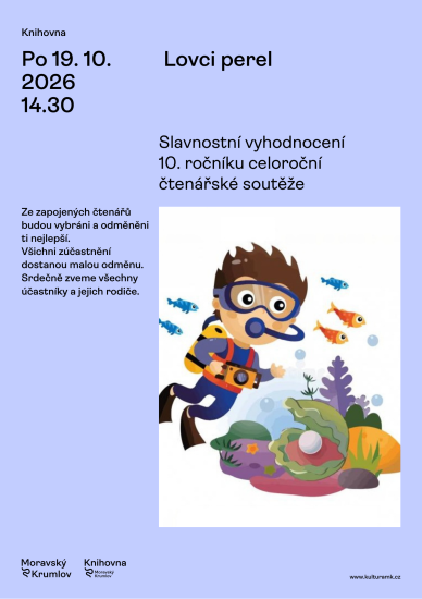 Slavnostní vyhodnocení 10. ročníku celoroční čtenářské soutěže Lovci perel